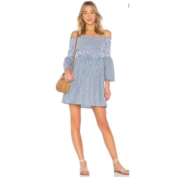 Zara Off Shoulder Striped Summer Bell Sleeve Dress - Picture 1 of 14